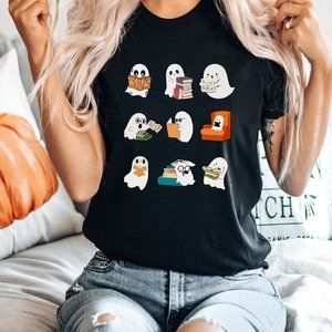 Ghost Reading Shirt Teacher Halloween Shirt Librarian Shirt Book Lover Tshirt